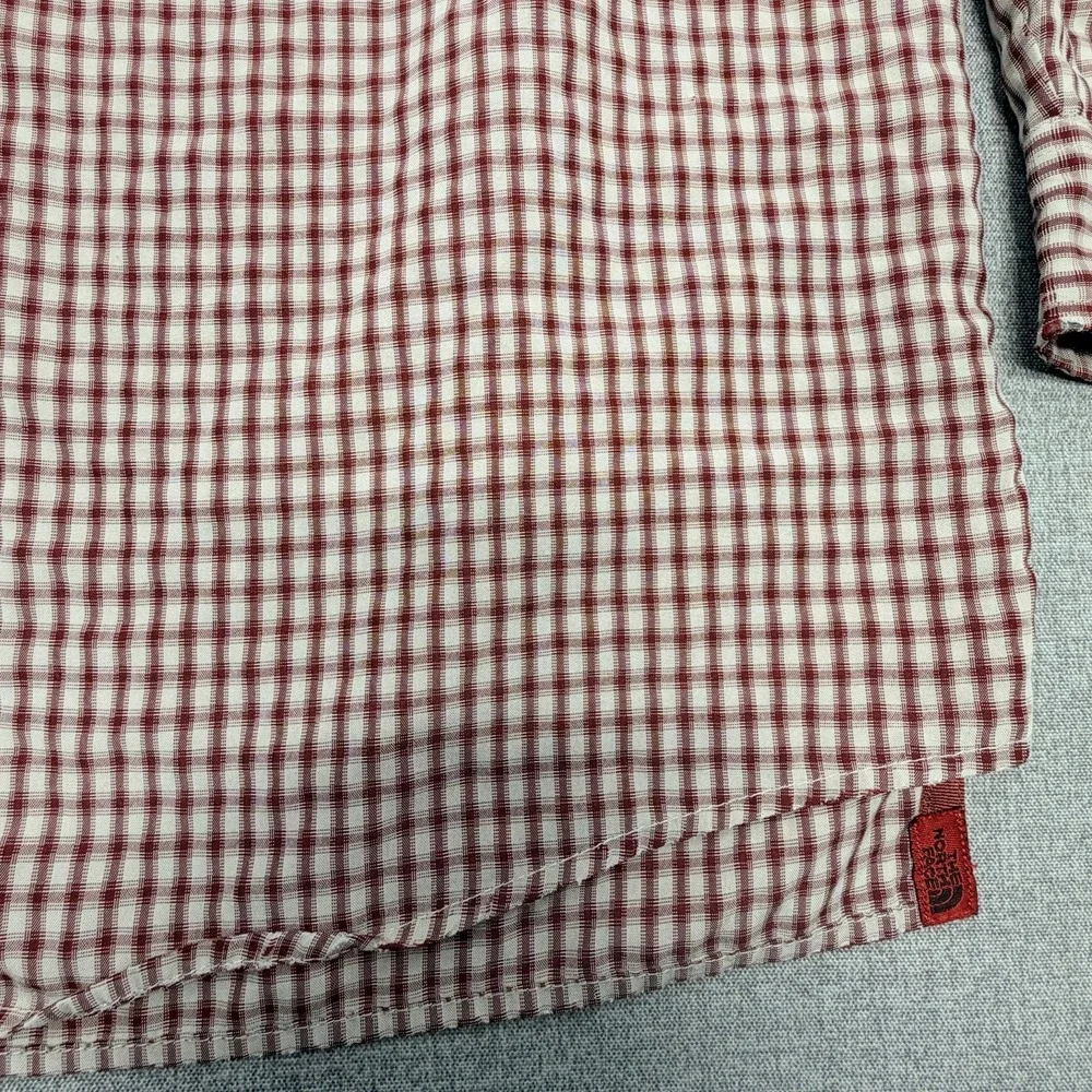The North Face Button Down Flannel Shirt Red Plaid Mens LARGE Check Zip Pocket